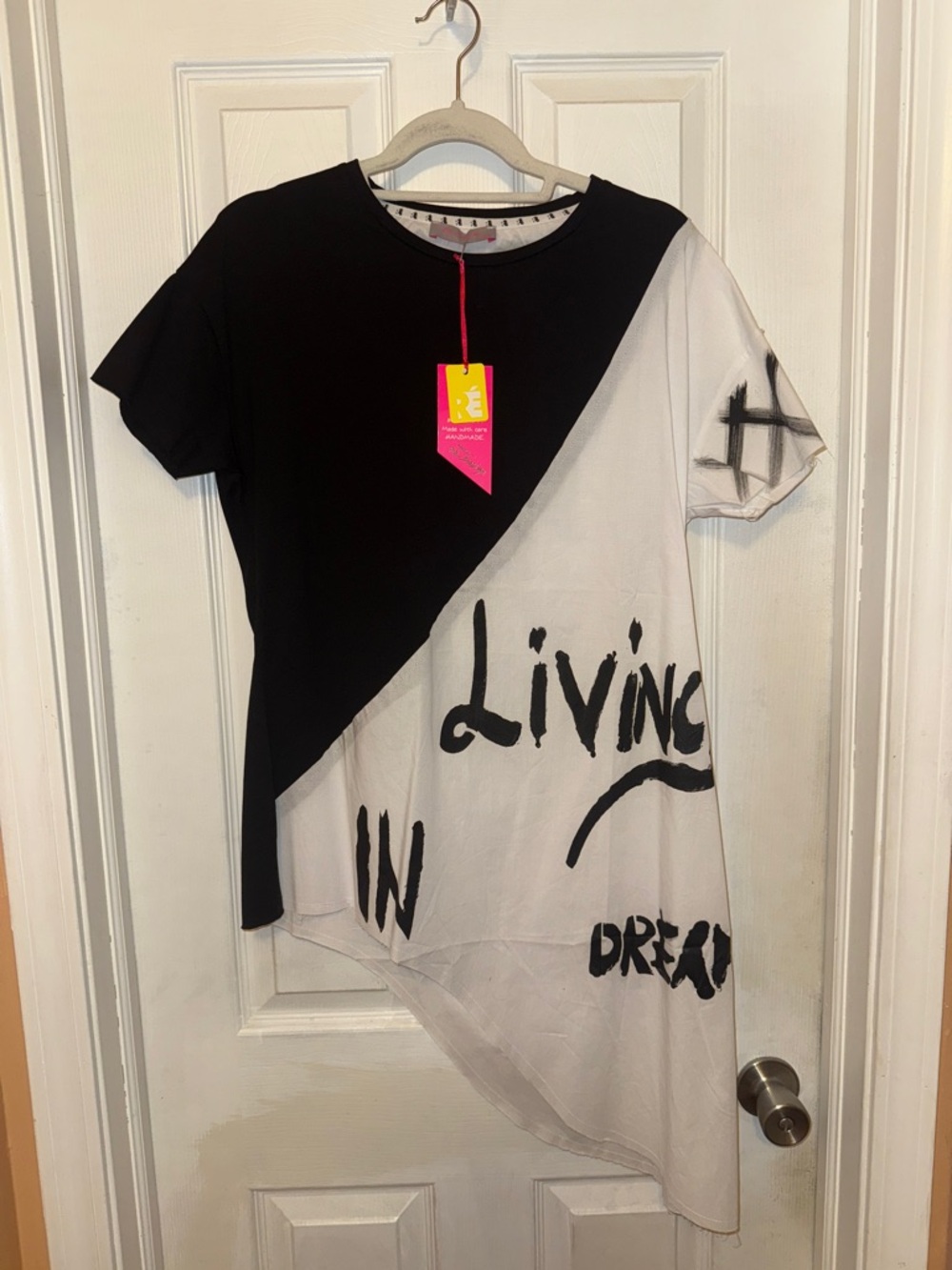 Black & White Graphic Asymmetric Tee Dress Size XS